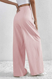 Textured Pleated Wide Leg Pants