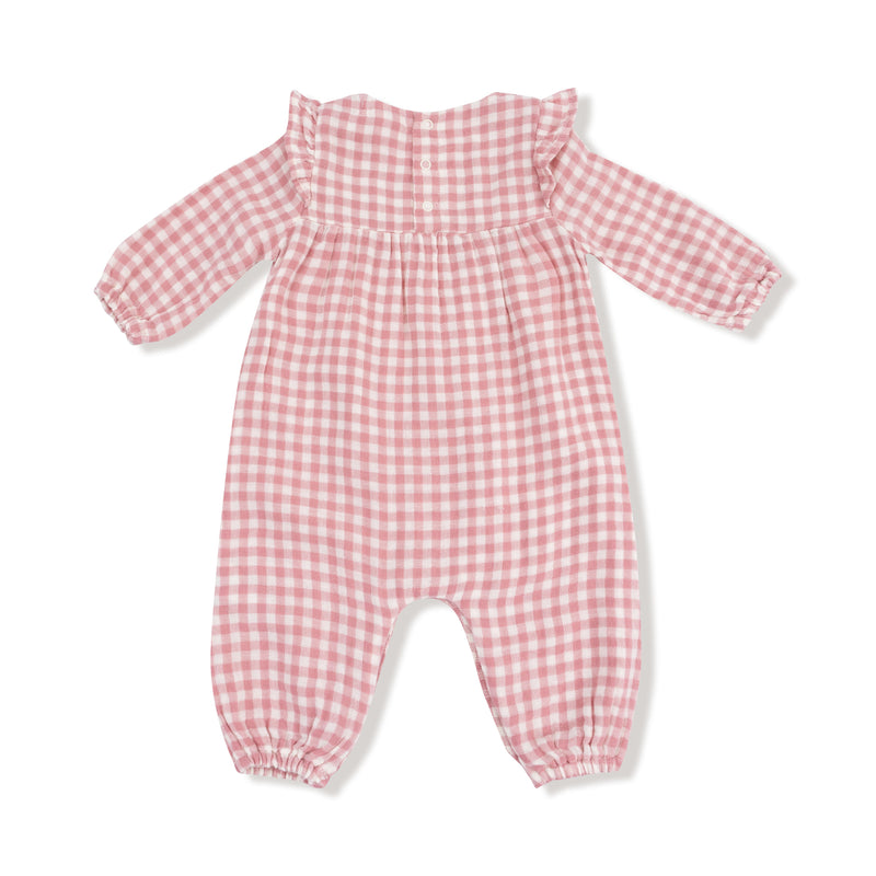 Rose Pink Plaid - Ruffle Sleeve Romper