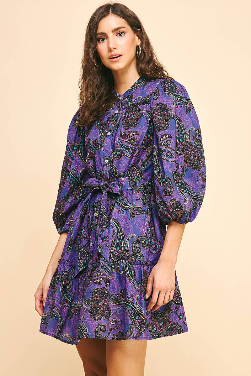 Reagan - Paisley Print Tiered Mini Dress