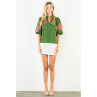 Lizbeth - V-Neck Top With Floral Embroidery