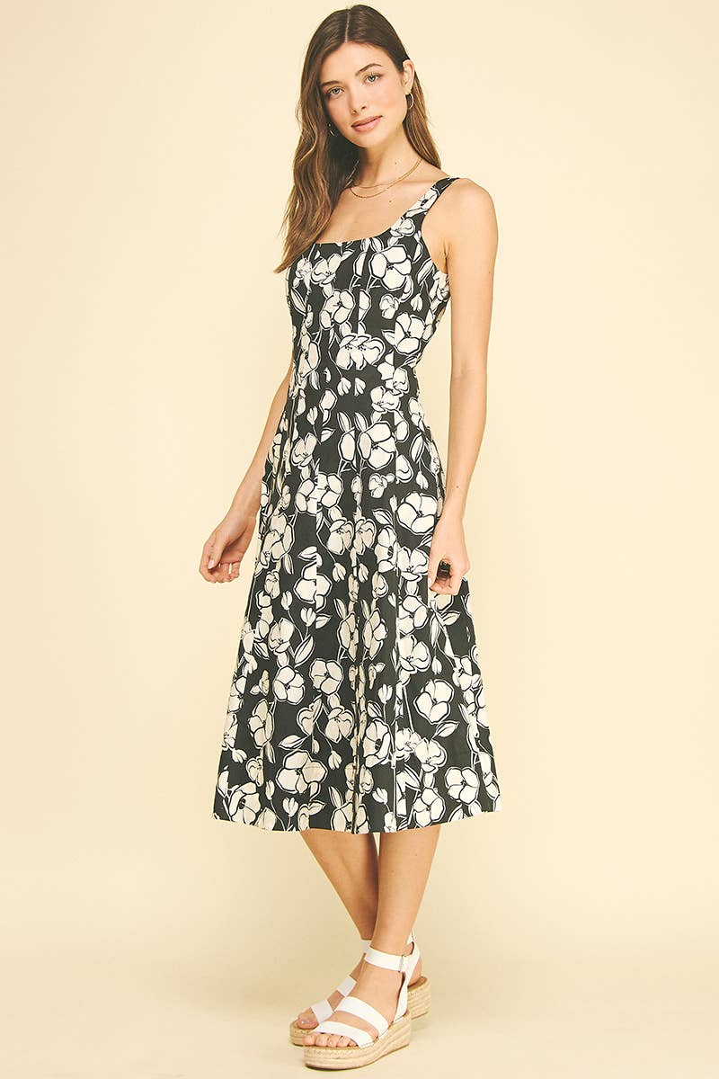 SUZETTE - FLORAL PRINT FLARED MIDI DRESS