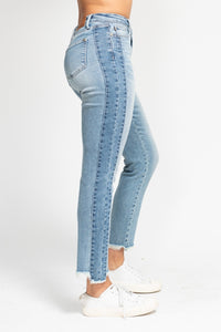 Judy Blue Vintage Wash Side Panel Detail With Fray Hem Slim Jeans