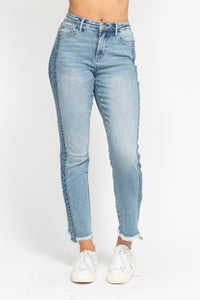 Judy Blue Vintage Wash Side Panel Detail With Fray Hem Slim Jeans