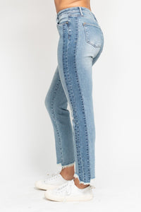 Judy Blue Vintage Wash Side Panel Detail With Fray Hem Slim Jeans