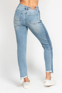 Judy Blue Vintage Wash Side Panel Detail With Fray Hem Slim Jeans