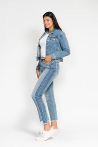 Judy Blue Vintage Wash Side Panel Detail With Fray Hem Slim Jeans