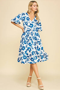 Carolina - Blue and White Floral Midi Dress