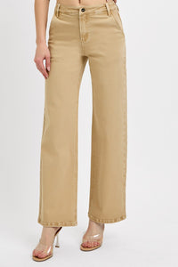 Latte-Risen Tummy Control Mid Rise Fit Ankle Baggy Pants