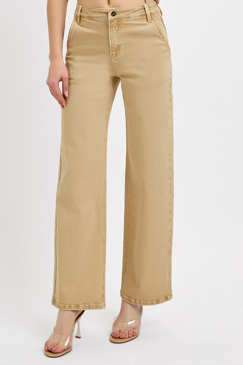 Latte-Risen Tummy Control Mid Rise Fit Ankle Baggy Pants