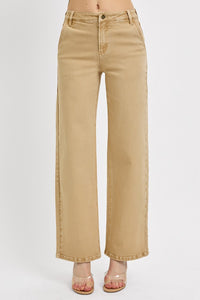 Latte-Risen Tummy Control Mid Rise Fit Ankle Baggy Pants