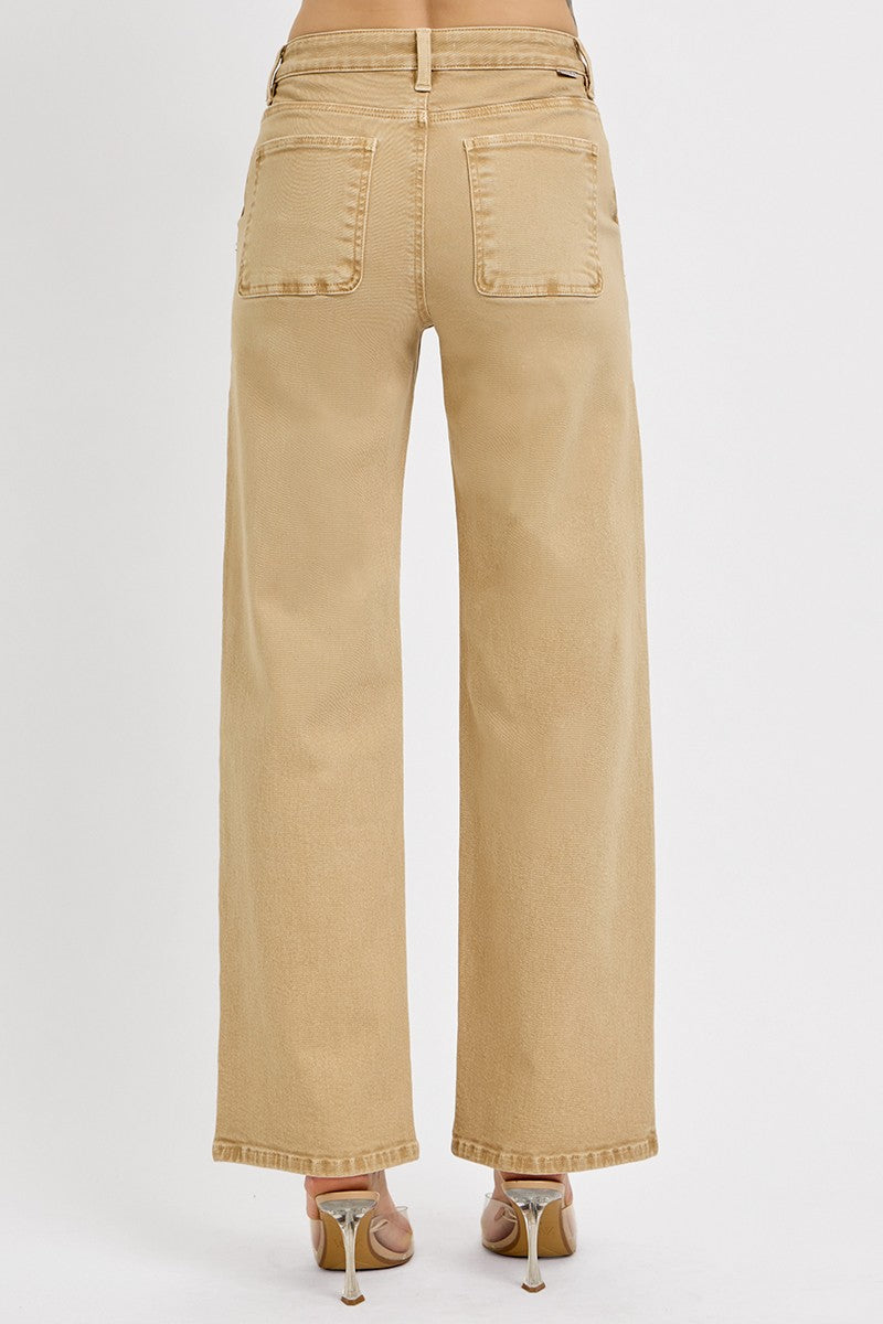 Latte-Risen Tummy Control Mid Rise Fit Ankle Baggy Pants