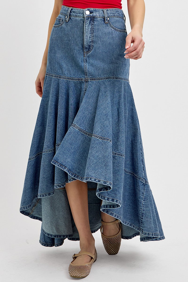 Vivian- Risen High Low Denim Skirt