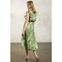 Gwen-Flutter Sleeve Print Tiered Dress