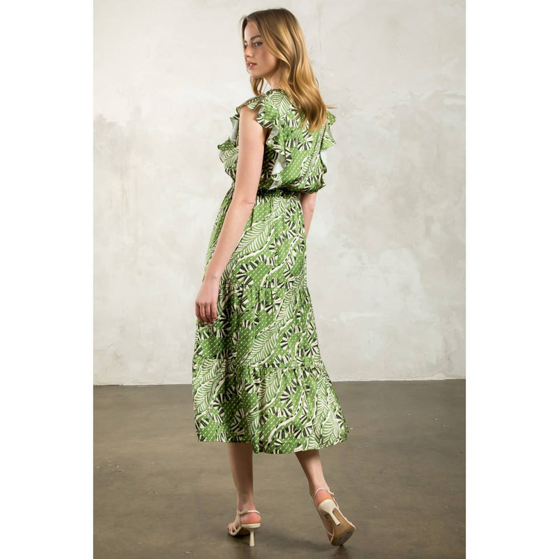 Gwen-Flutter Sleeve Print Tiered Dress