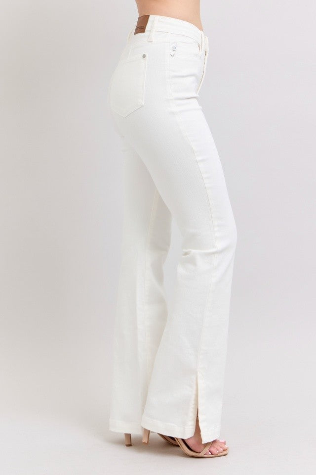 Judy Blue White Side Slit Slim Bootcut Jeans