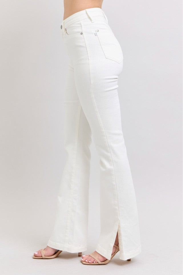 Judy Blue White Side Slit Slim Bootcut Jeans