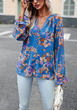 Floral Button Down Long Sleeve Blouse