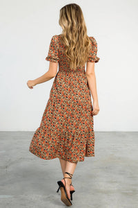 Agnes-Smocked Floral Print Midi Dress