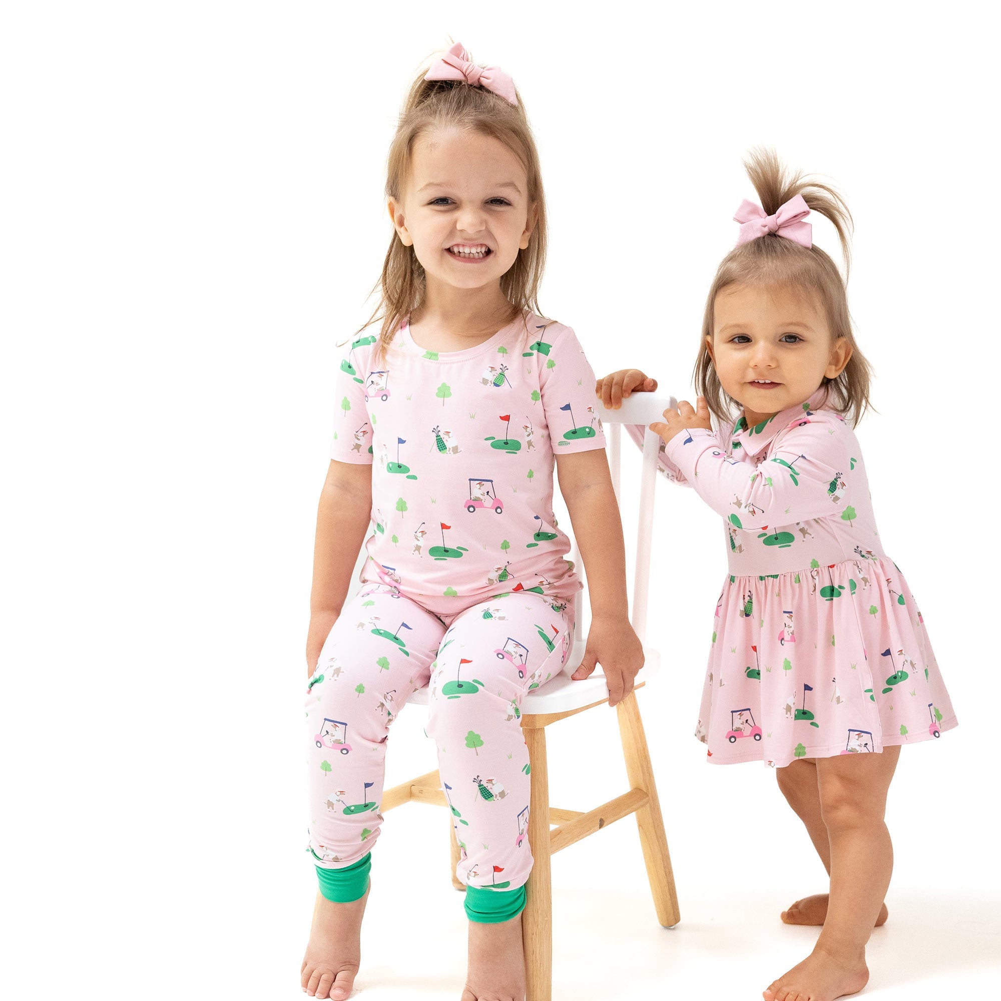 Dog Gone Golf - Pink - Long Sleeve Polo Bodysuit Dress