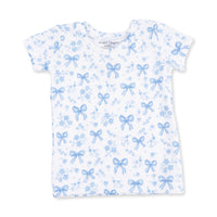 Blue Bows and Flowers - Short Sleeve Loungewear Set