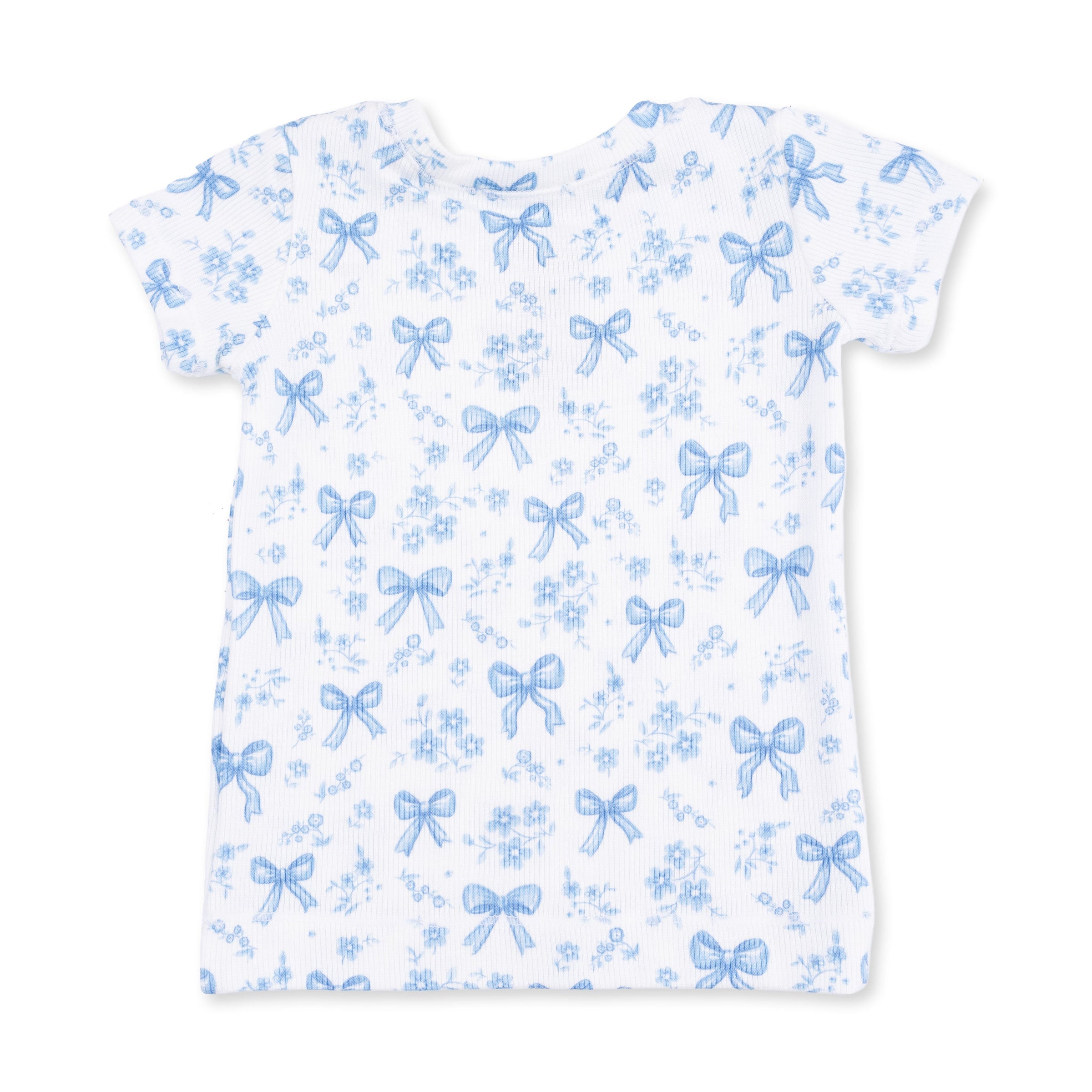 Blue Bows and Flowers - Short Sleeve Loungewear Set
