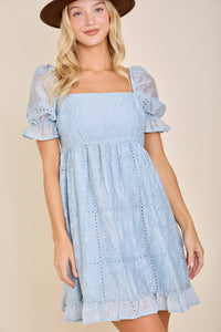 Rylee Eyelet Embroidered Puff Sleeve Babydoll Dress