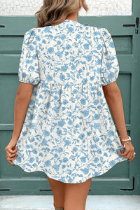 Joanna - Floral Contrast Bow Puff Sleeve Mini Dress