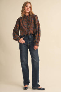 AMANDA - LEOPARD PRINT RUFFLED BUTTON DOWN TOP