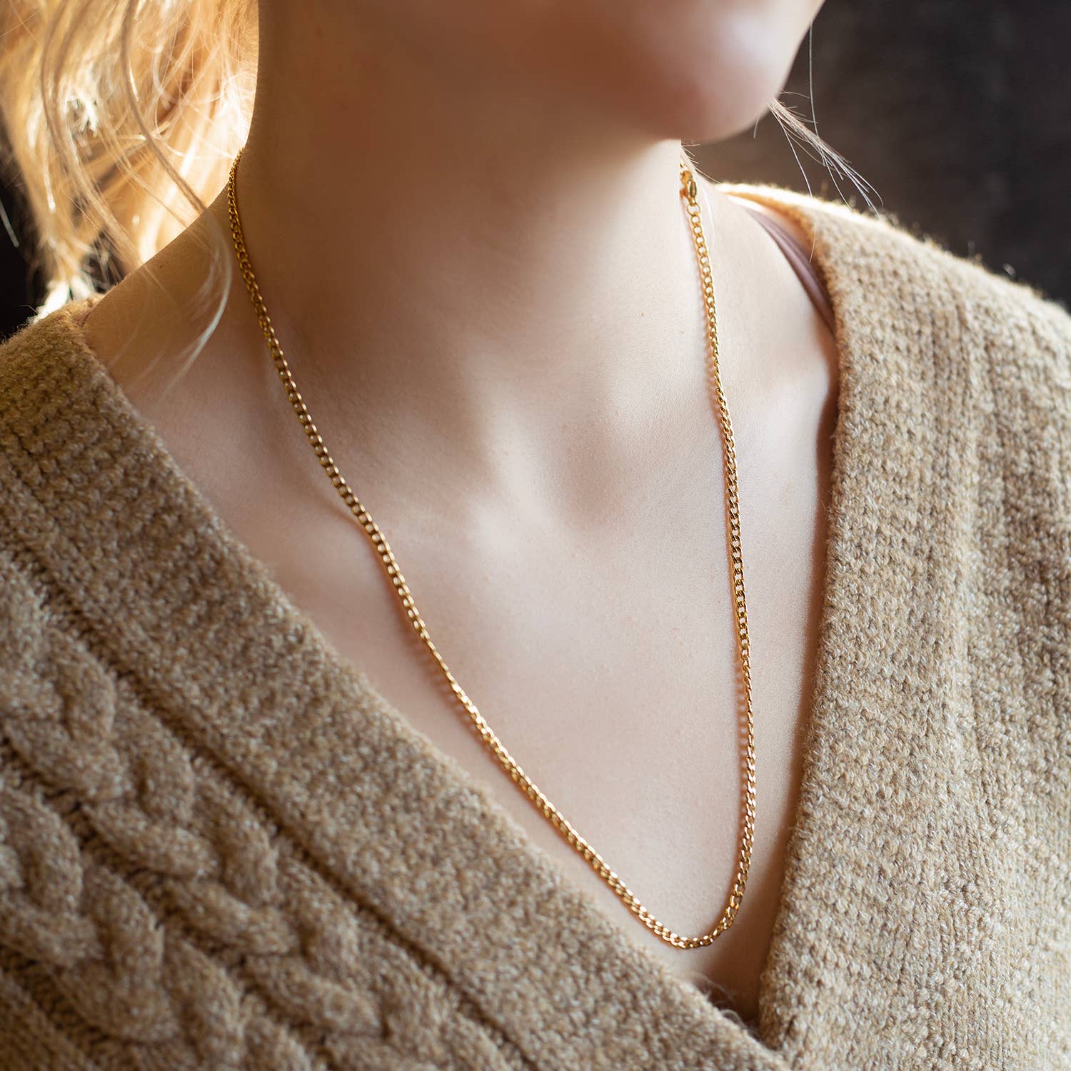 Gilded Gold Necklace-24" Curb Chain | Charm Bar Necklace