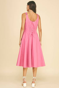 LISSETTE- FITTED BODICE FLARED MIDI DRESS