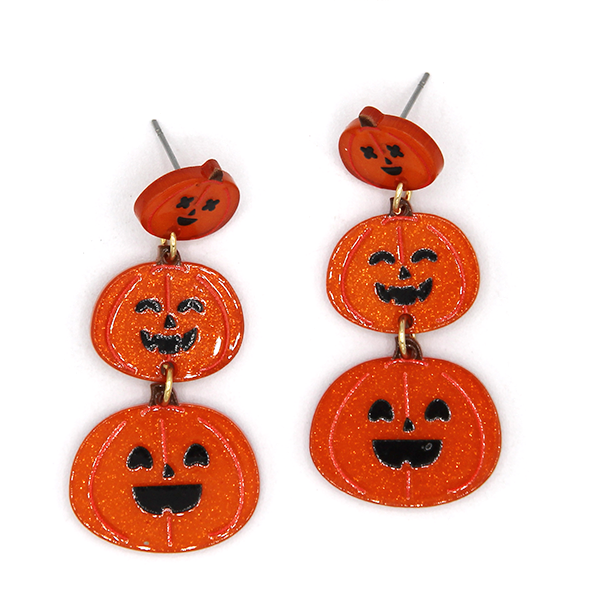 Halloween Pumpkin Glittery Tiered Earrings