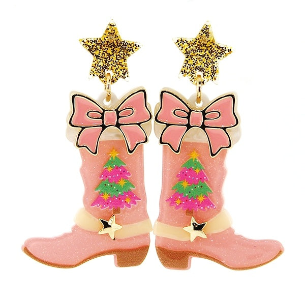 Christmas Tree Pink Boots Earrings