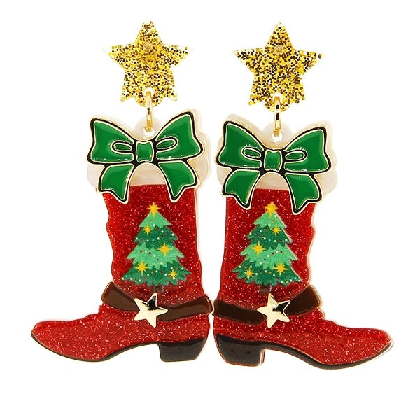 Red Christmas Boot Earrings