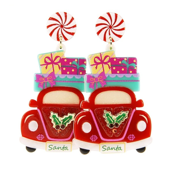 Santa Red Car Earrings