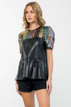 Sequin Detail Tiered Leather Top