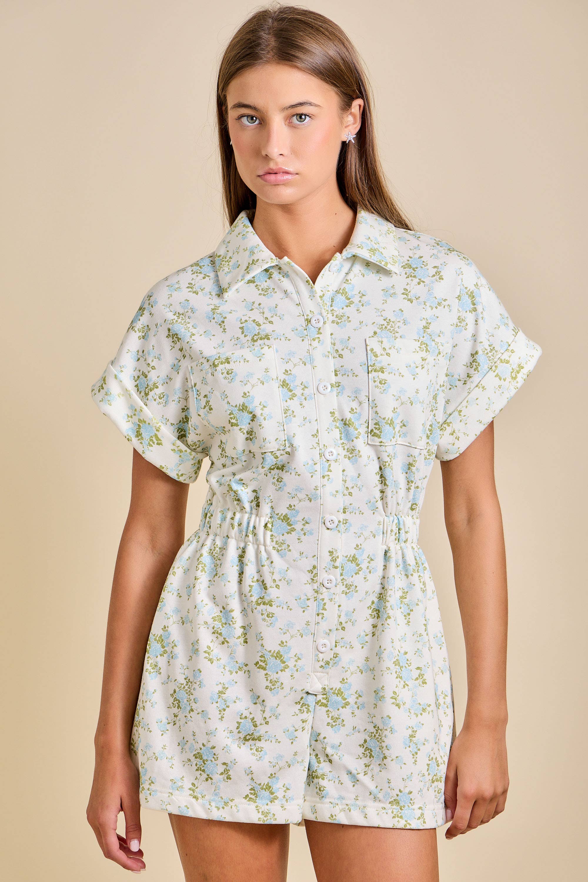 Gabbie - Floral Button-Up Romper – Summer Romper