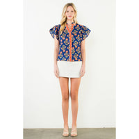 Kristen - Flutter Sleeve Floral Detail Top