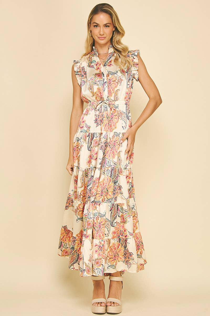Roxy-Floral Print Tiered Maxi Dress