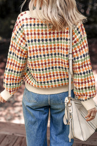 Ellen - Multicolour Dotty Knit Cardigan – Button Front V-Neck Sweater Cardigan, Women's Cozy Layering Knit