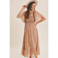 Ariana Square Neck Floral Chiffon Smocked Midi Dress