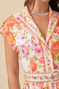Melanie Floral Lapel Collar Button Down Summer Mini Dress