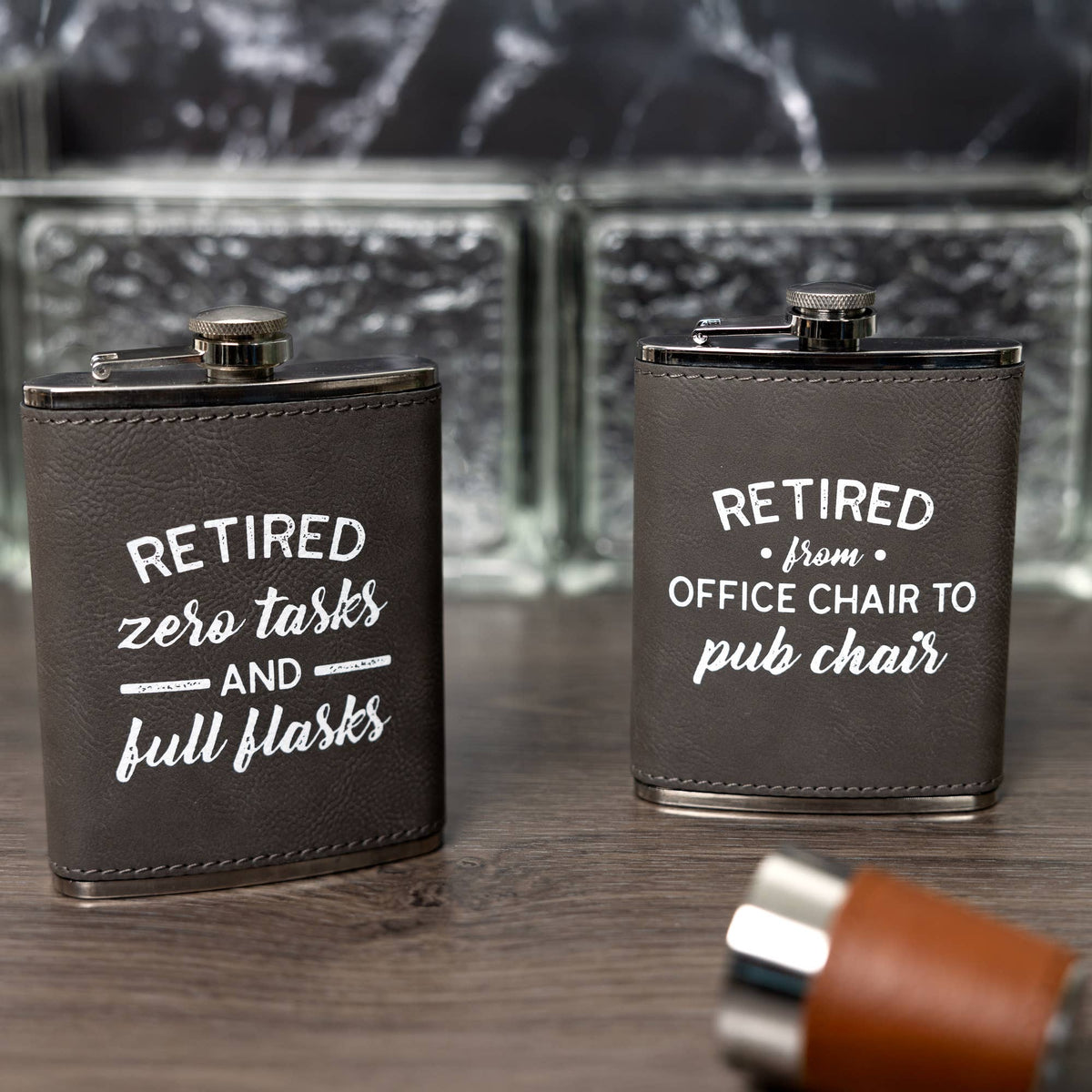 Zero Tasks - PU Leather & Stainless Steel 8 oz Flask