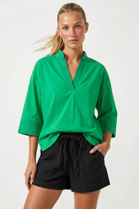 Riley - Contrast Stitch Detail Popover Blouse
