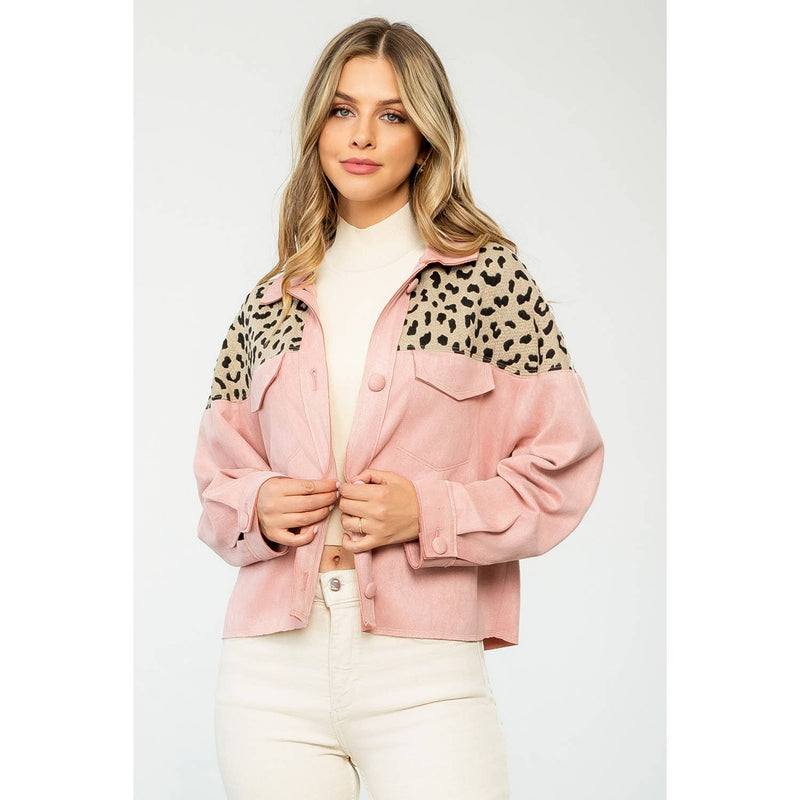 Leopard Suede Button Up Jacket