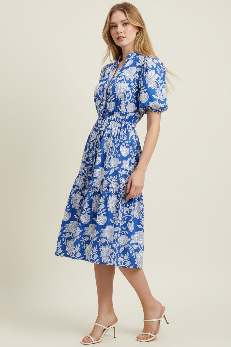 ANDREA- FLORAL PRINT TIERED MIDI DRESS