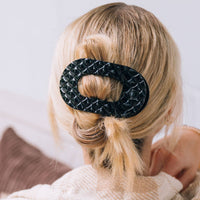 Flat Round Hair Clip | Large | Jet Black Quilted