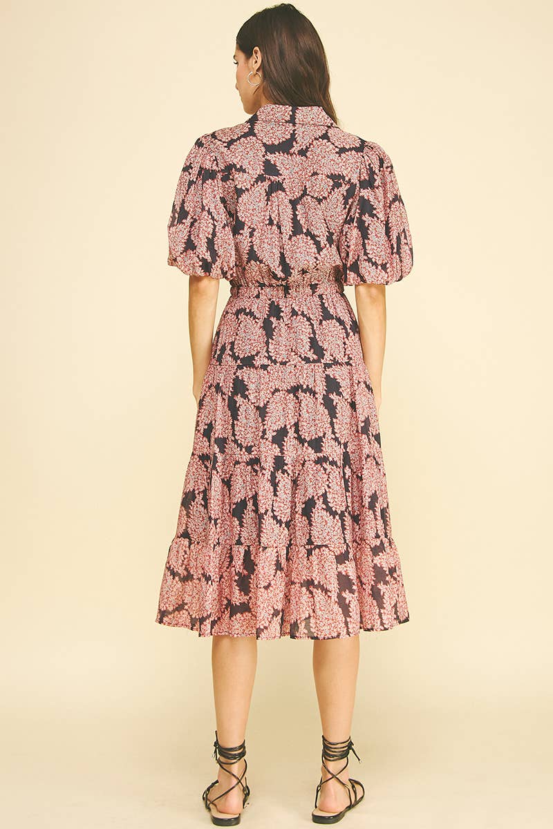 NINA - FLORAL BUTTON DOWN TIERED MIDI DRESS