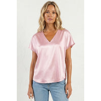 Perla Pleated Cap Sleeve Blouse In Crinkle Satin