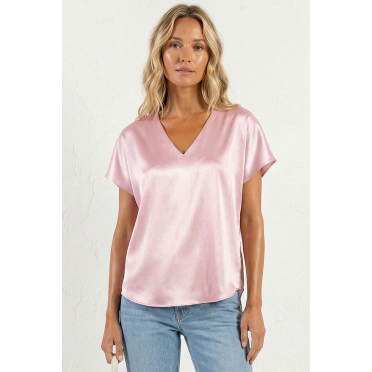 Perla Pleated Cap Sleeve Blouse In Crinkle Satin