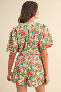 Brianna - Bubble Sleeve Floral Print Romper